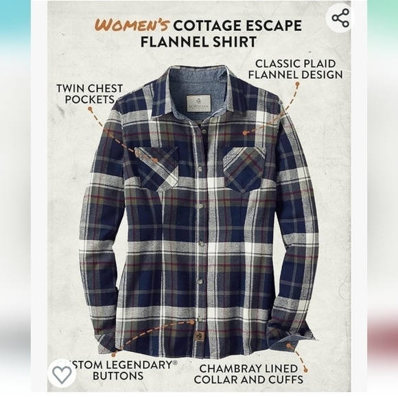 Legendary Whitetails large cotton luxury flannel plaid darted waist blue cream - Picture 11 of 12